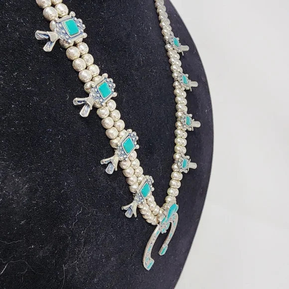 Vintage Sancrest Southwestern Squash Blossom Necklace – Turquoise & Silver Tone - Picture 3 of 16